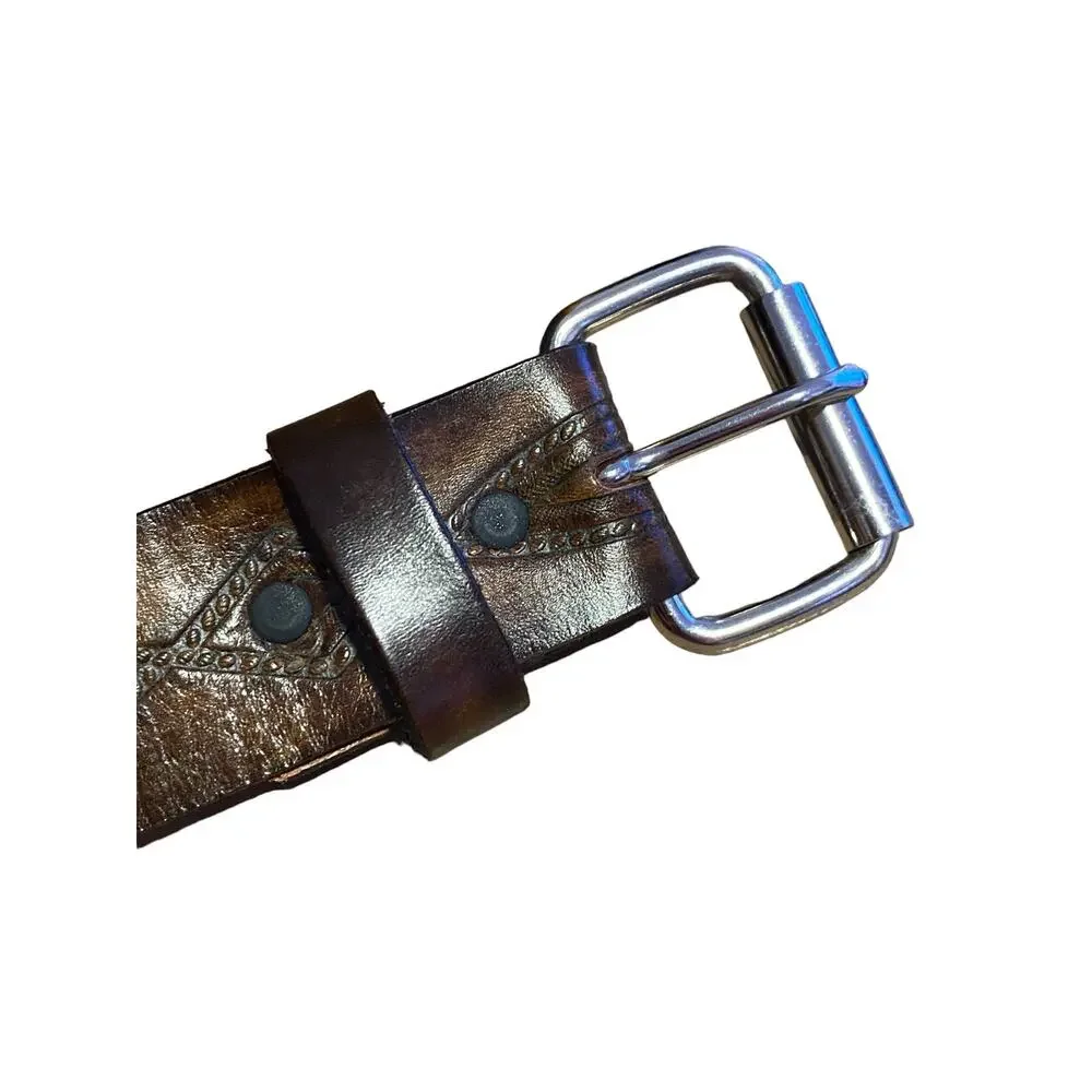 F & L Classic Top Grain Leather Men's Belt 42 Wide Browns Engraved Design